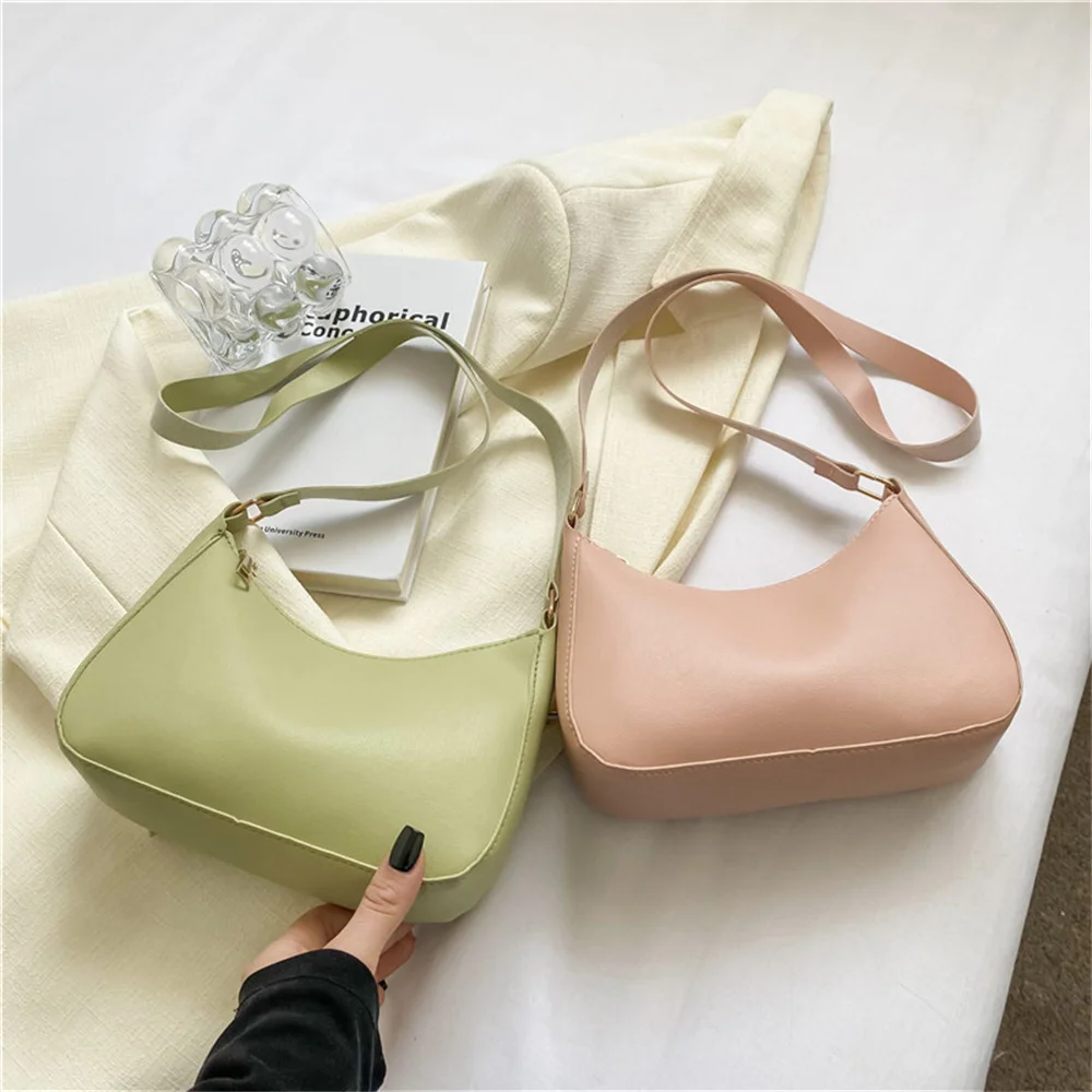 WOMEN'S Bag Underarm Bag Handbags Retro Solid Color PU Leather Shoulder Underarm Bags Casual Women Hobos Handbags - Image 3